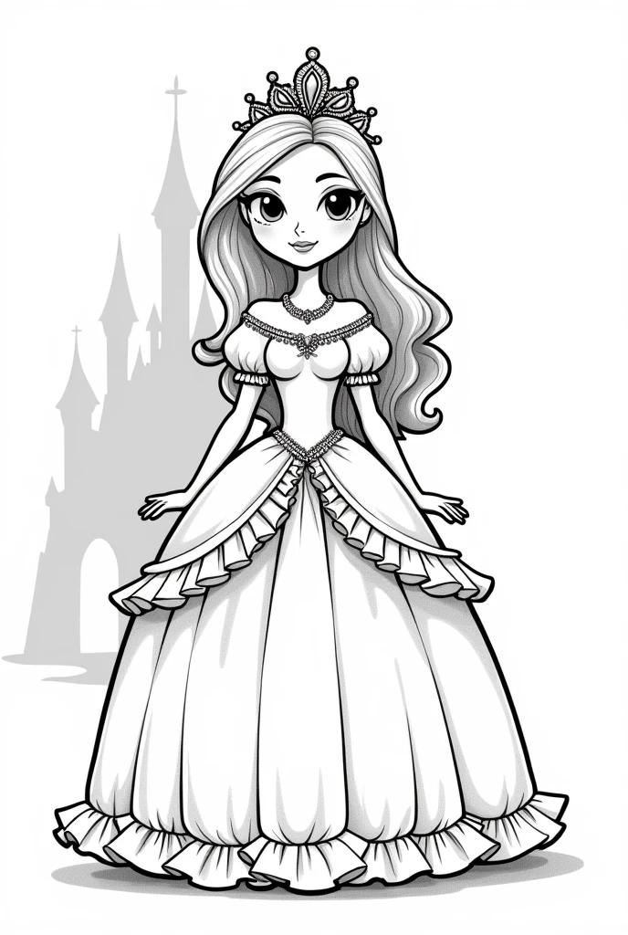 A princess cartoon that can be no color just black outline