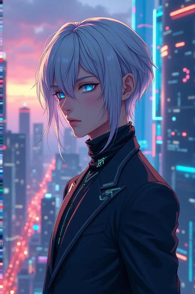 Make a ai man anime character which is handsome and look good and 