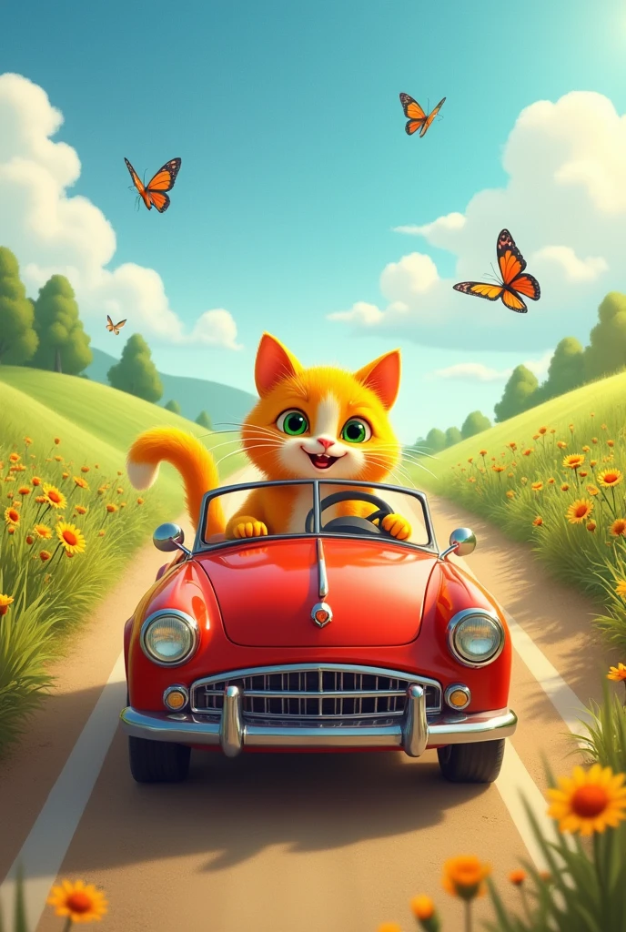 yellow cat car driving