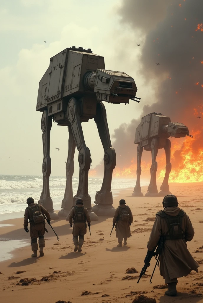 At At walking machines during the fight on the beach