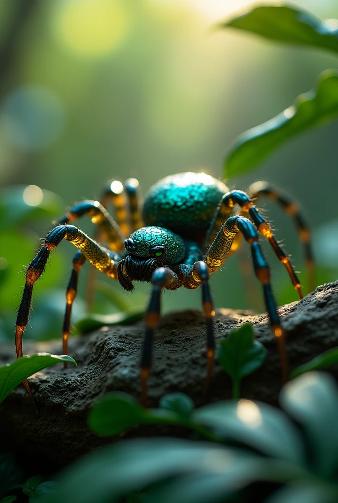Bring a picture of a spider that is almost realistic and very shiny