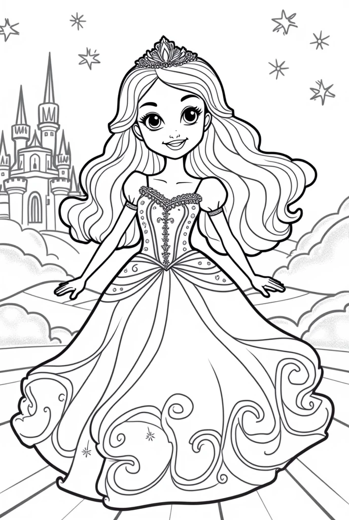 Coloring cartoon princess just outline