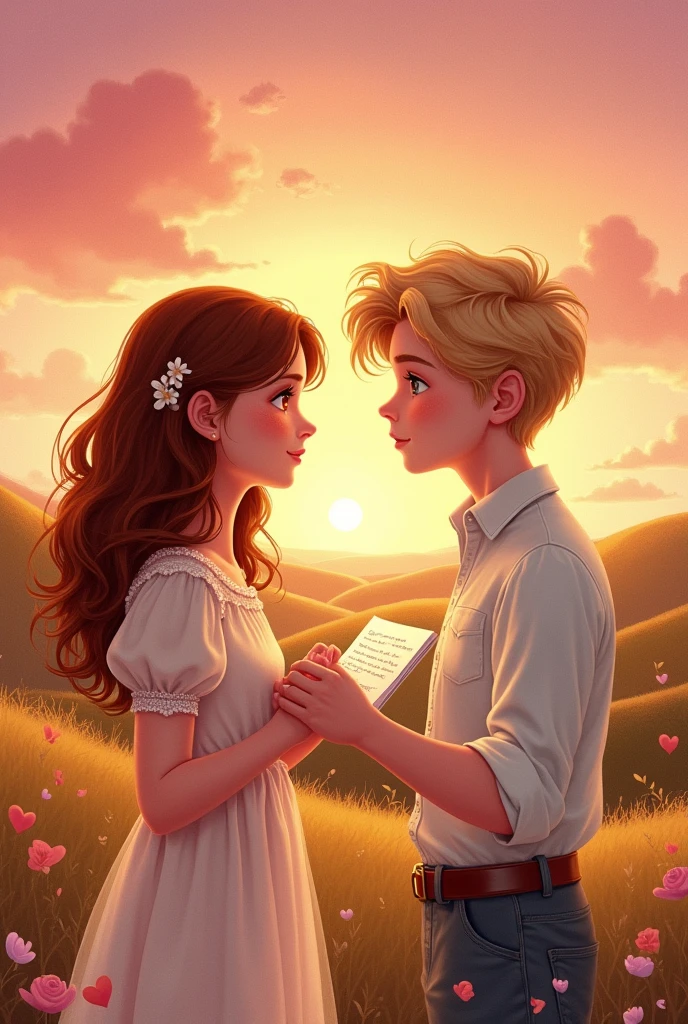 A cover for a romance novel, about two young people who have never met, starts to fall in love