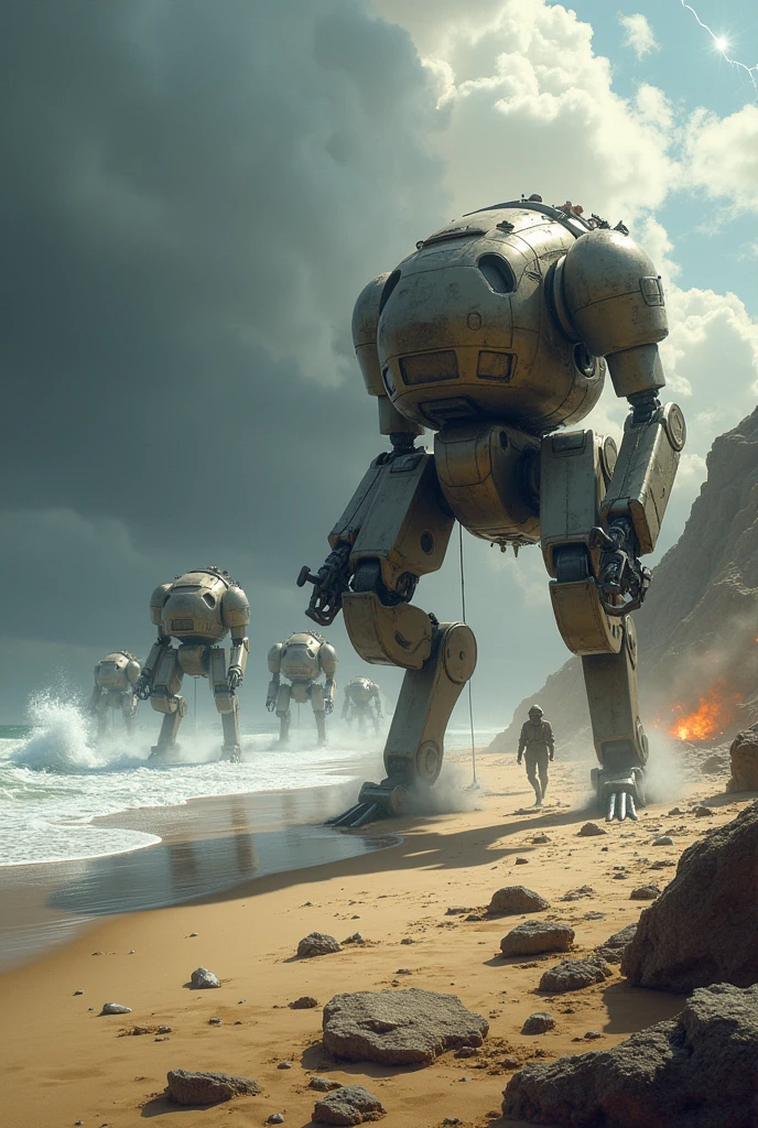 At At walking machines during the fight on the beach