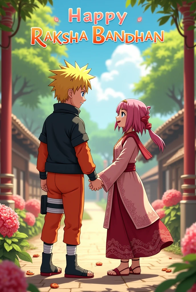 Naruto sakura Raksha Bandhan Naruto Ne hath badhaya Sakura  Rakhi Badhi aur Bade aksharon Mein Naam Likha Hai 
happy Raksha Bandhan 4K image
