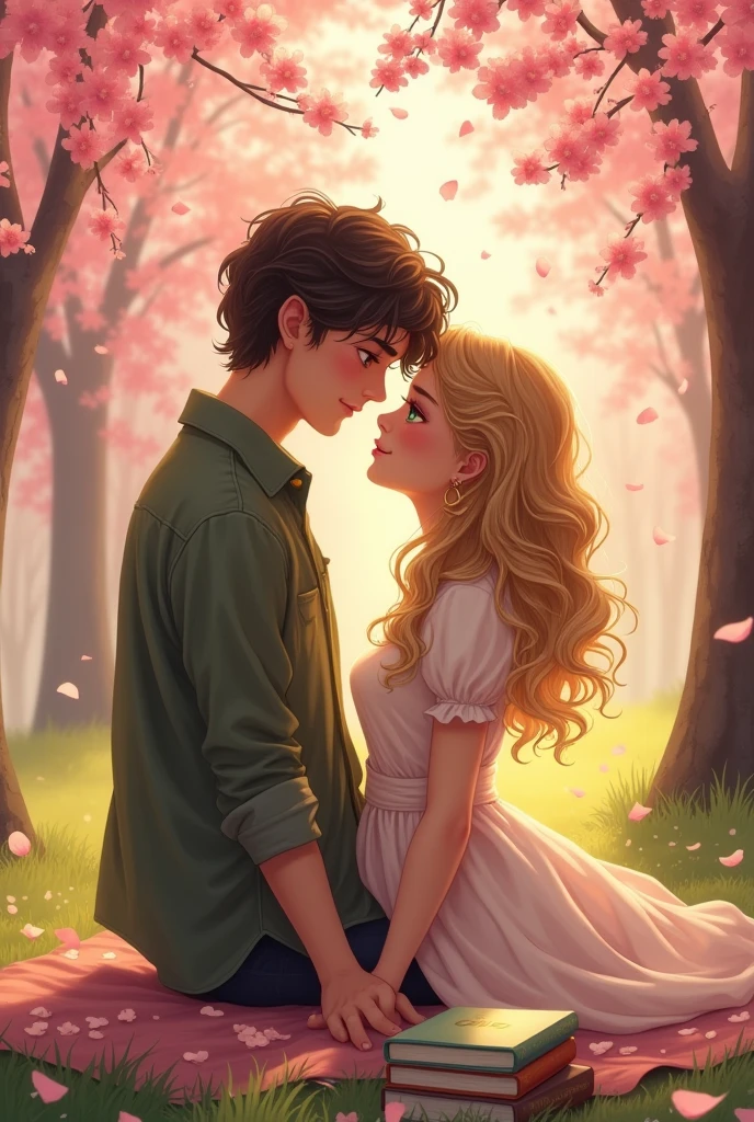 A cover for a romance novel, about two young people 