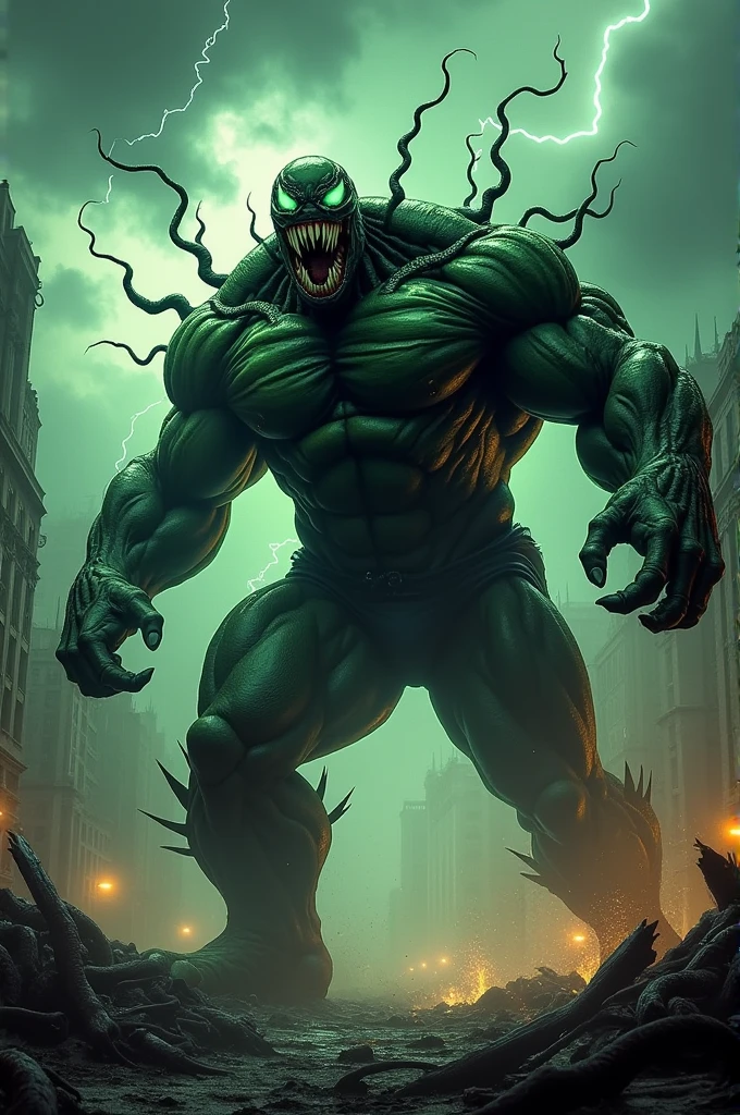 A terrifying monster, the fusion of Venom and Hulk