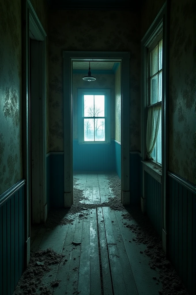 Abandoned house hallway at night 