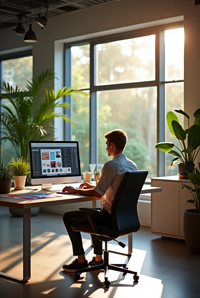 Design-service faced office by computer