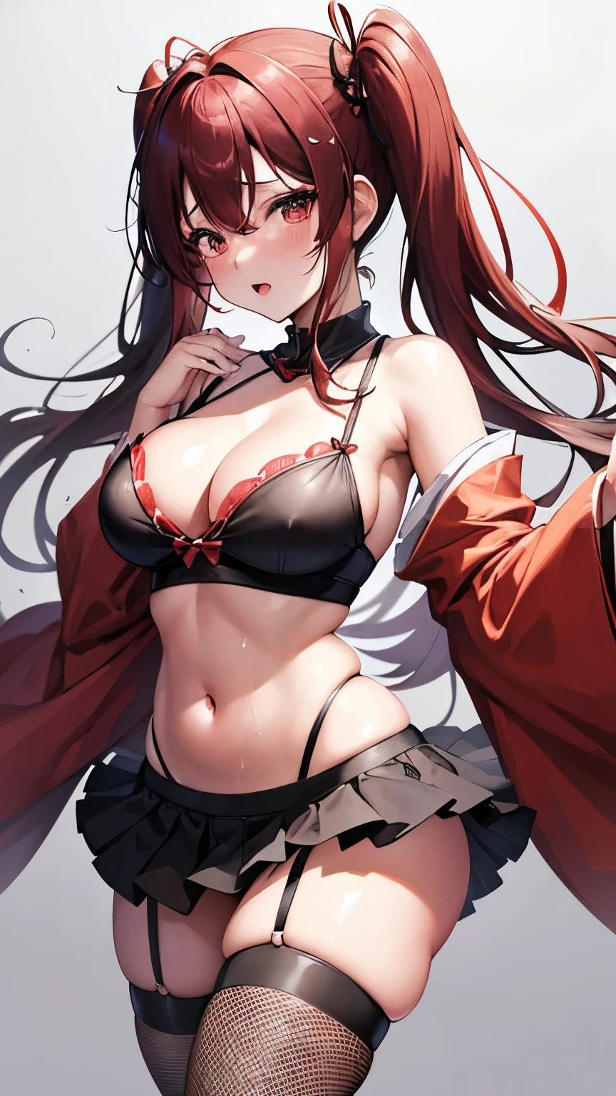 (Vulgar),Japanese beautiful girl、Red Twintails、Cute Breasts,Sweaty skin,Orgasm juices,Vulgar disco club、 Cute dance、kimono、Cleavage、Belly button、Shoulders out、mini skirt、Fishnet tights、Thick thighs、Panty shot、looking at the camera
