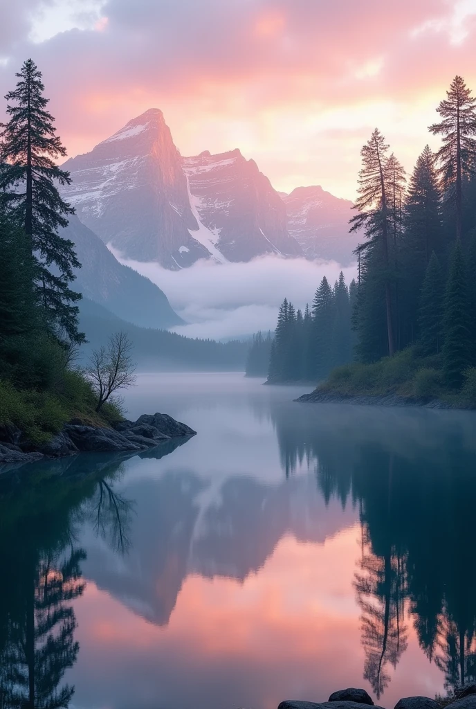 Images of calm landscapes, like mountains at dawn, A serene lake, or a peaceful forest, that evoke peace and tranquility.