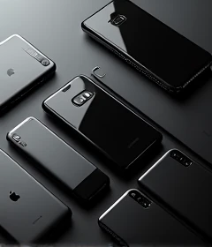 generate image  consist of samsung  phones and apple iphones  add black
 shade ,add black shade i need just black shade
add black shade