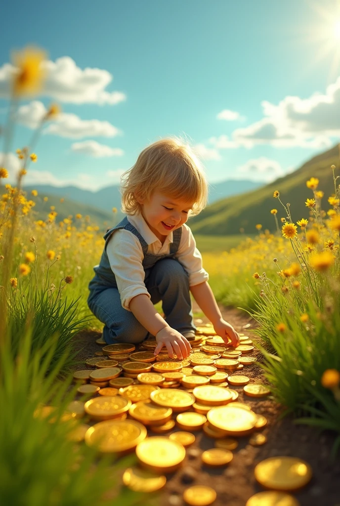 Rub coins gold money in the field