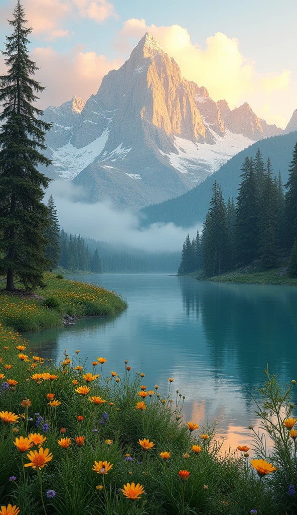 Images of calm landscapes, like mountains at dawn, A serene lake, or a peaceful forest, that evoke peace and tranquility.