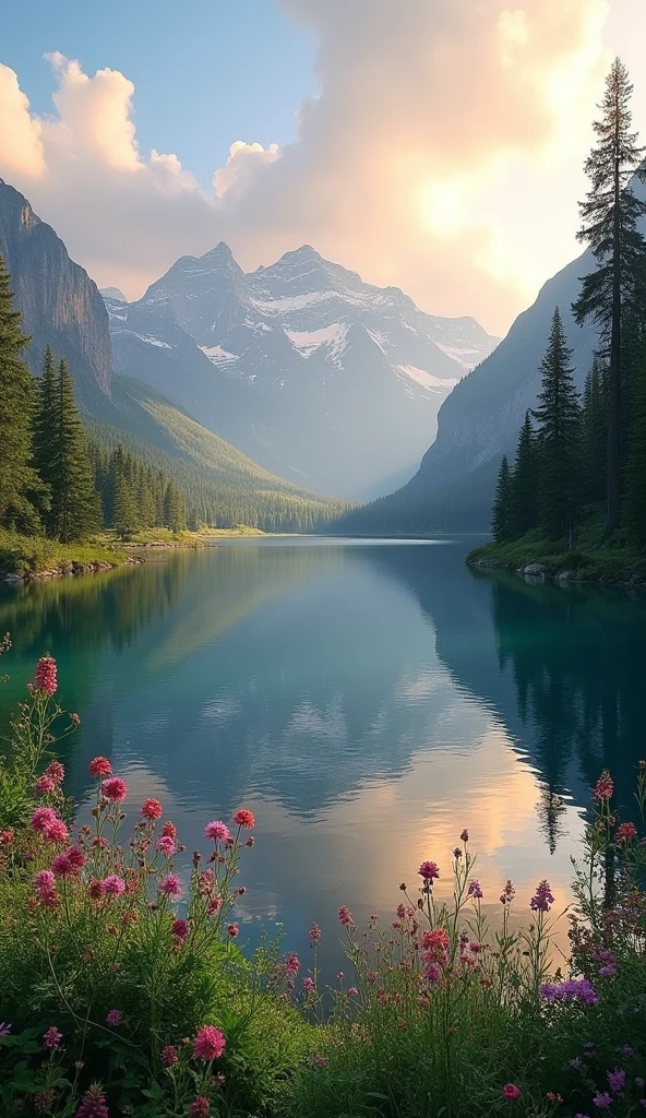 Images of calm landscapes, like mountains at dawn, A serene lake, or a peaceful forest, that evoke peace and tranquility.