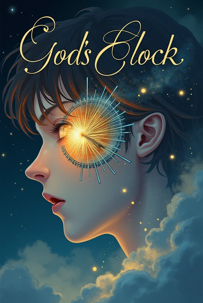 Novel, Webnovel Style, God's Clock, "God's Clock", God's Clock in text, A text saying "God's Clock", God's Clock, left male eye is a clock, only the eye in tge image