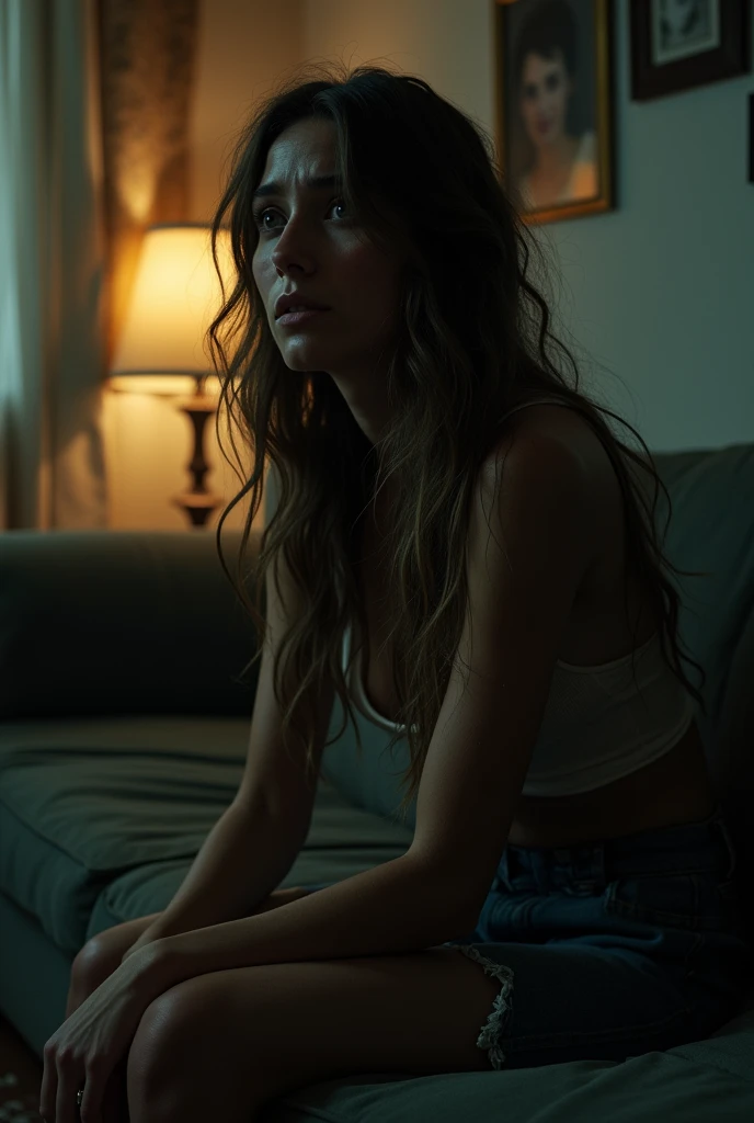 Generate a sad picture of a women crying and saying sorry
