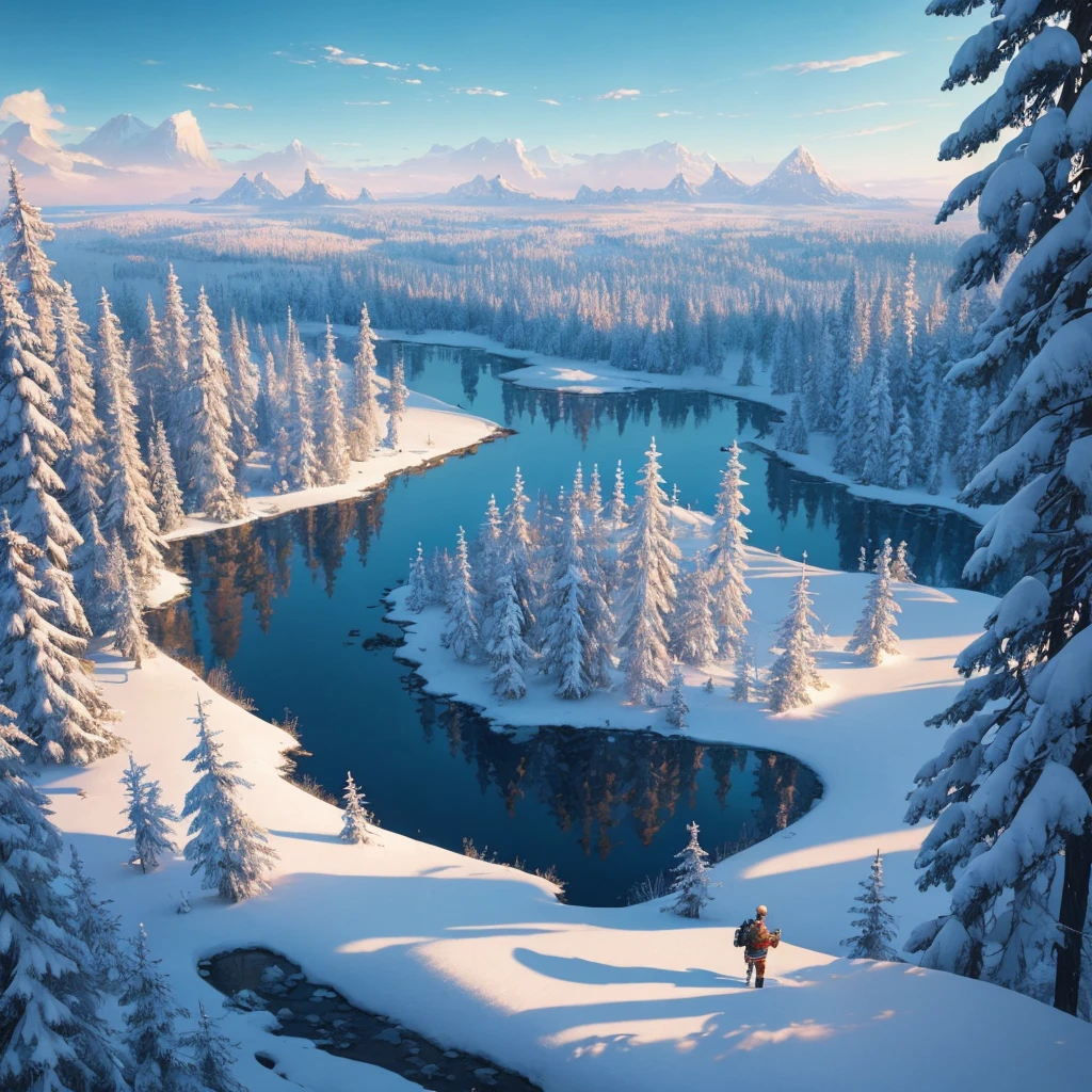 Aerial perspective captures a sprawling snowy forest at the North Pole, nestled within resides a toy factory with a whimsical design reminiscent of Disney animation, blending elements of cartoon charm with 3D depth, unreal engine, influenced by the artistic styles of Greg Rutkowski, Loish, Rhads, Beeple, Makoto Shinkai, Lois van Baarle, Ilya Kuvshinov, Ross, unreal engine, greg rutkowski, loish, rhads, beeple, makoto shinkai and lois van baarle, ilya kuvshinov, rossdraws, tom bagshaw, alphonse mucha, global illumination, detailed and intricate environment
