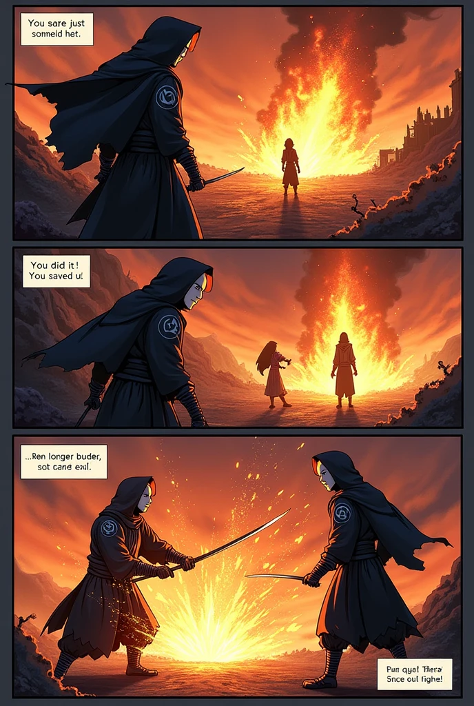 Here's how you could structure the scenes for your 10 to 15-page manga, along with suggestions for what to show and draw on each page:
### Title: **"The Shadow’s Ascent"**
---
### **Pages 1-2: Ren’s Struggles**
- **Scene:** Ren training alone in the forest.
- **Panels:**
- Ren tries basic ninja techniques but fails. Show him tripping, missing targets, and looking frustrated.
- Close-up of Ren sitting on the ground, looking dejected. Other villagers pass by, laughing at him.
- **Dialogue:**
**Ren (thinking):** "Why am I so useless? No matter how hard I try, I just can't get it right!"
**Villagers (mocking):** "You'll never be a real ninja, Ren!"
---
### **Pages 3-5: The Scroll and Determination**
- **Scene:** Ren discovers the ancient scroll at home.
- **Panels:**
- Ren searching through his late father’s old belongings.
- A glowing effect as Ren finds and unrolls the ancient scroll. The scroll could have intricate designs and mysterious symbols.
- Ren’s face lights up with determination as he studies the scroll.
- Training montage: Ren practicing day and night, making progress but still struggling.
- **Dialogue:**
**Ren (thinking):** "This scroll… Father, did you leave this for me? I’ll master these techniques and prove everyone wrong!"
**Ren (training):** "Every fall is just another step toward getting stronger. I won’t give up now!"
---
### **Pages 6-8: The Attack**
- **Scene:** The rival clan attacks Kurokawa village.
- **Panels:**
- Ninjas from the rival clan descend on the village, setting buildings on fire and attacking villagers.
- Ren stands on a hill, looking down at the chaos. He clenches his fists in resolve.
- Ren leaps into the fray, confronting a group of rival ninjas.
- **Dialogue:**
**Ren (thinking):** "No... I have to protect them! This is what I’ve been training for!"
**Rival Ninja:** "You? A weakling like you thinks you can stop us?"
---
### **Pages 9-11: The Final Battle**
- **Scene:** Ren vs