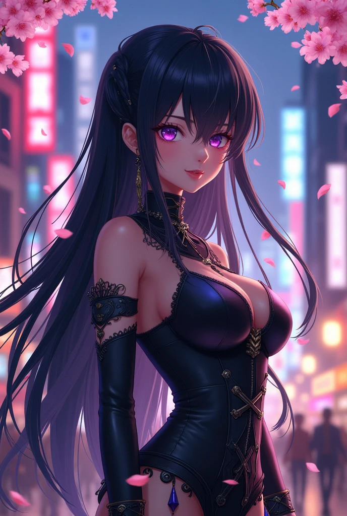 Anime black-haired sexy beautiful girl