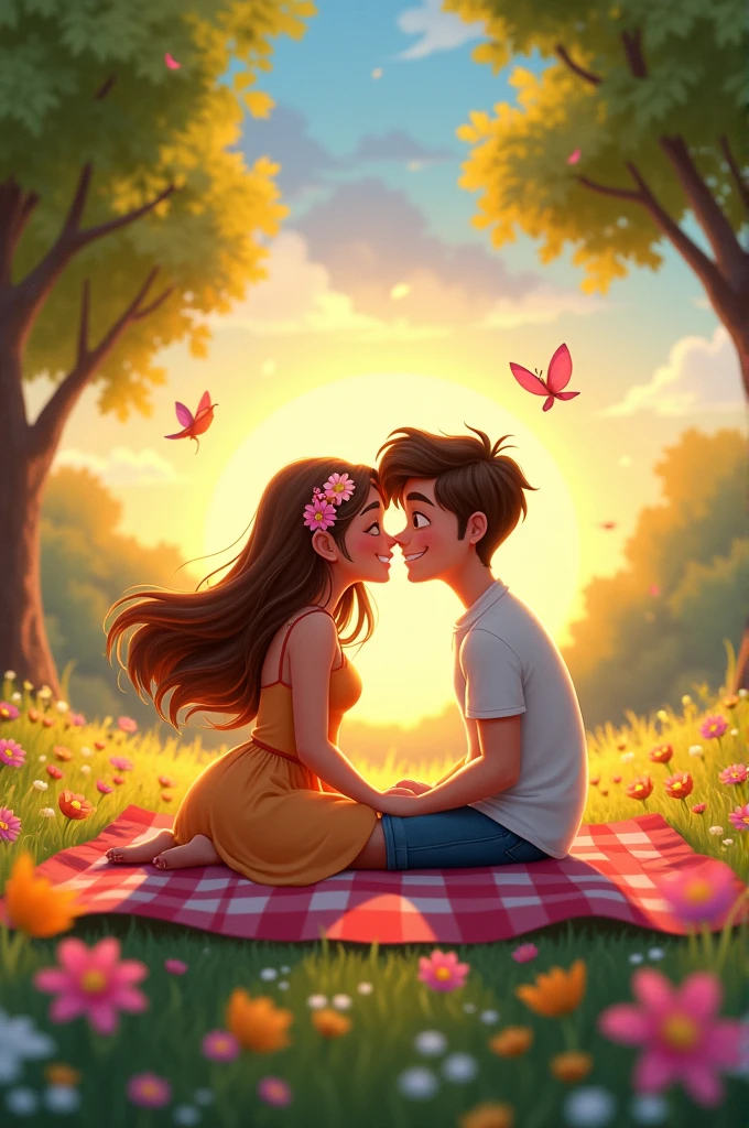 Romantic Cartoon couple with nature 