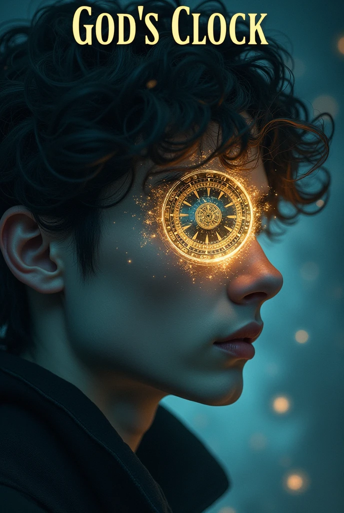 Novel, Webnovel Style, God's Clock, "God's Clock", God's Clock in text, A text saying "God's Clock", God's Clock, only left male eye is a clock, only the eye in tge image, MALE