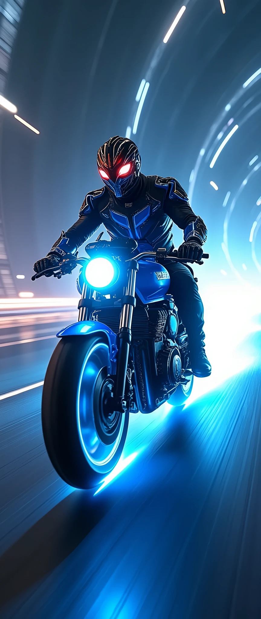 (masterpiece,8k,wallpaper),(Ray Tracing),(sf:2.0),(cyber punk:2.0),(Kamen Rider riding a motorcycle:2.0),(Blue Kamen Rider with a shark motif:2.0),(Motorcycle in the style of Kamen Rider),(Camera footage from the front of the aircraft:2.0),(Warping motorcycle:2.0),(Expressing superluminal speed with a beautiful white line of light:2.0),(The background is a wormhole:2.0),(VFX:2.0,CG:2.0),(Motion Blur)