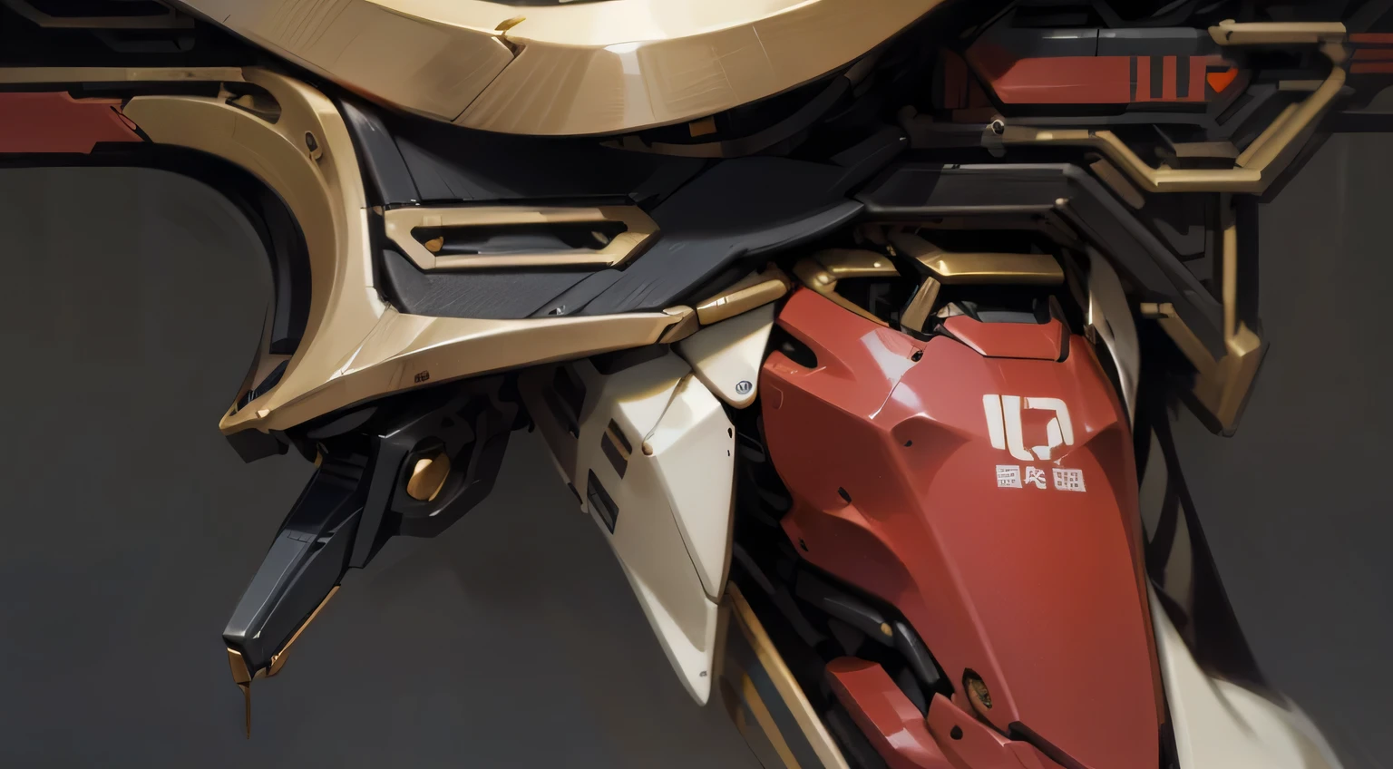  ((best quality)), ((masterpiece)), (Very detailed: 1.3), 8k, Cool, This is science fiction,, Streamlined gold armor，((gold)),Black and red mechanical structure,Chinese-style floral patterns in gold，Extreme metallic texture