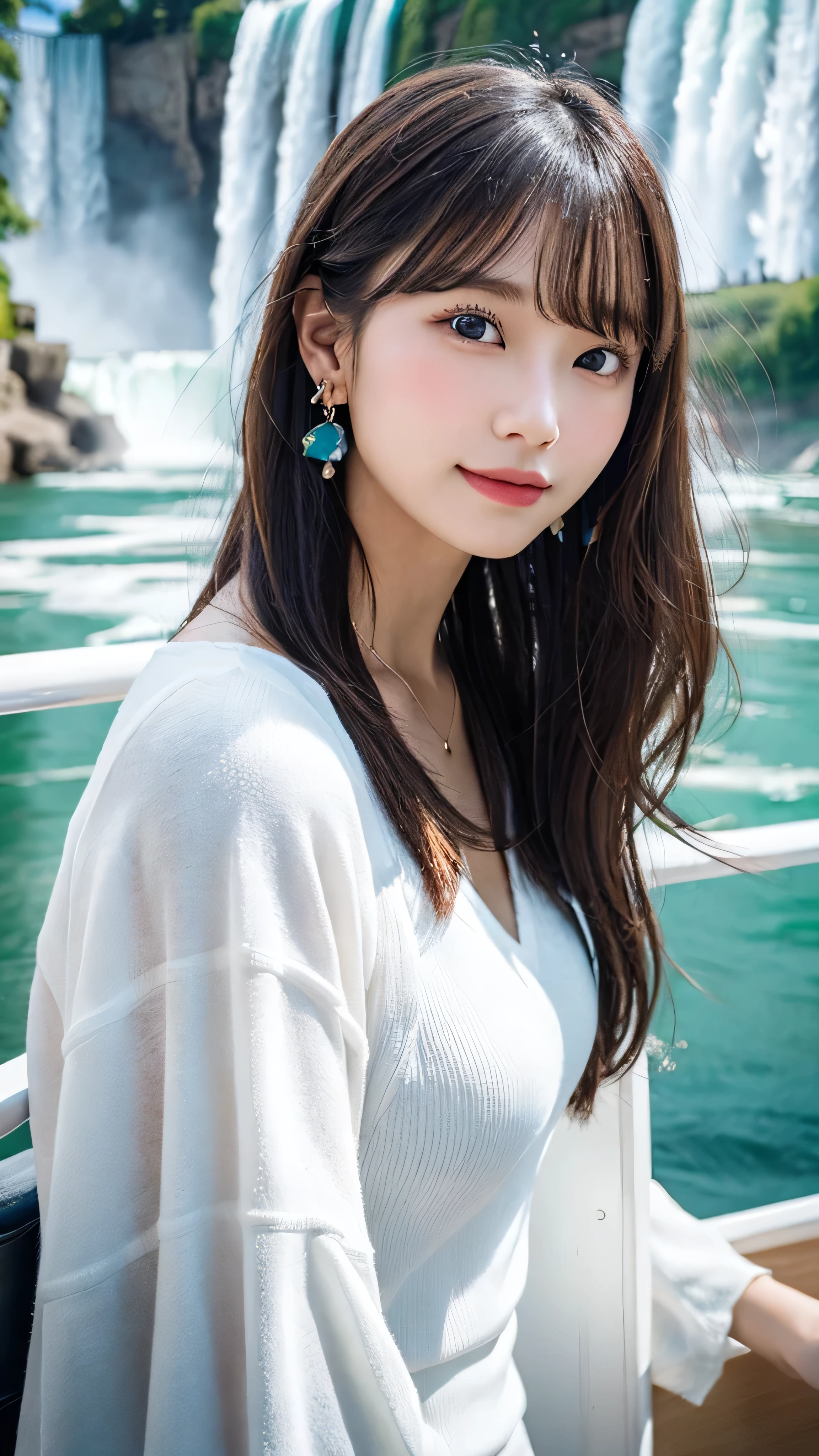 (32hair,High resolution,Attention to detail,High resolution,high density,alone,In addition:1.3),(Realistic person々,Live Action,fine grain,High resolutionの目,Beautiful Eyes,Eyes that look alive,美しい濃いBlue eyes,Fishing eyes,Detailed lips,Translucent white skin,Realistic face in every detail:1.3),(Japanese Ido,hairorean Idols,Japanese Model,hairorean models,hairorean hair-Pop Female Idols:1.2),(blush,Natural Makeup,necklace,Earrings,Belly button earrings:1.4)Beautiful casual look:1.6),(Shapely breasts:1.5),(Young but very beautiful hairorean16 years old ,Fashion Leader,Fashion Model,Soft Skin,Unforgettable Eyes,Her eyes are so beautiful,I want to go to the Paris Collection.........,Cutting-edge fashion:1.6),(Please show me your whole body,Showing off full-body fashion,スタイリッシュなBlue eyes:1.7)(Random Trend Fashion:2.0)smile、angel'Smile、1 person, Very beautiful Japanese idol portraits,
(RAW Photos, Highest quality), (Realistic, Realistic:1.4), (masterpiece),
Very delicate and beautiful, Very detailed, 4K wallpaper, wonderful, finely, Very detailed CG Unity 8k 壁紙, Very detailed, High resolution, Soft Light,
Beautiful details, Very detailed目と顔, Beautiful and sophisticated nose, finelyてBeautiful Eyes, Cinema Lighting,
(Take a photo in front of Niagara Falls on a sightseeing boat:1.3),
(Medium Hair), (Parted front hair),
Complete Anatomy, Slender body, smile、Blue eyes、