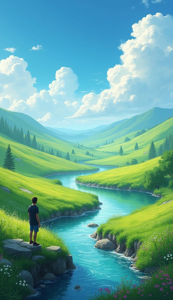 amidst a verdant landscape, where emerald fields meet the azure sky, eyes wander, Across vast expanses, and behold the depths where secrets lie..