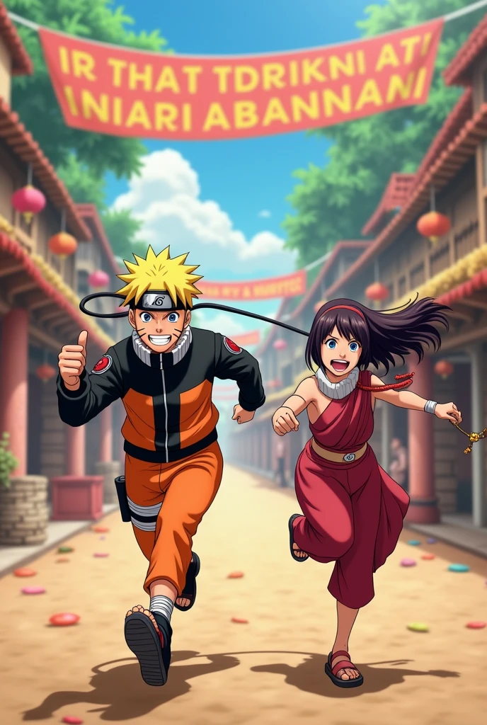 Naruto and master ji are going, run ahead and tell the ladies and Sakura ran behind them taking Rakhi, Happy Rakshabandhan in India and Happy Rakshabandhan written in big letters