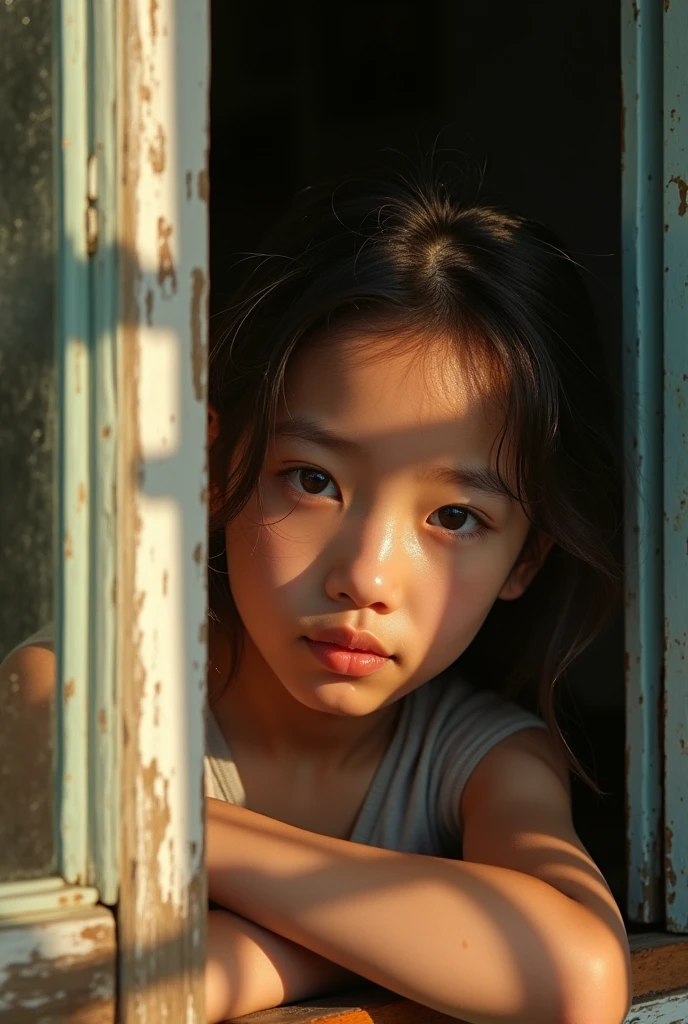 (((One girl from outside the window, Standing, Leaning forward))) Looking at Viewer
,perfectly shiny skin, ,25-years old
, , Vibrant photo, (masutepiece:1.2),(Extremely detailed),(8K:1.1),(Perfect Lighting,Best Quality,hight resolution,Original),(realistic photo shot:1.4),(tall image:1.5), ,High detailed skin,Shaded face, Soft lighting, (a small face),raw, 超A high resolution, Pores are visible,
,