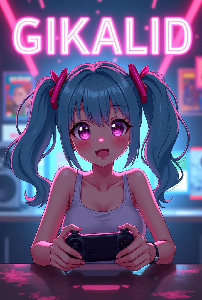 make anime girl logo playing games and text GIKALID