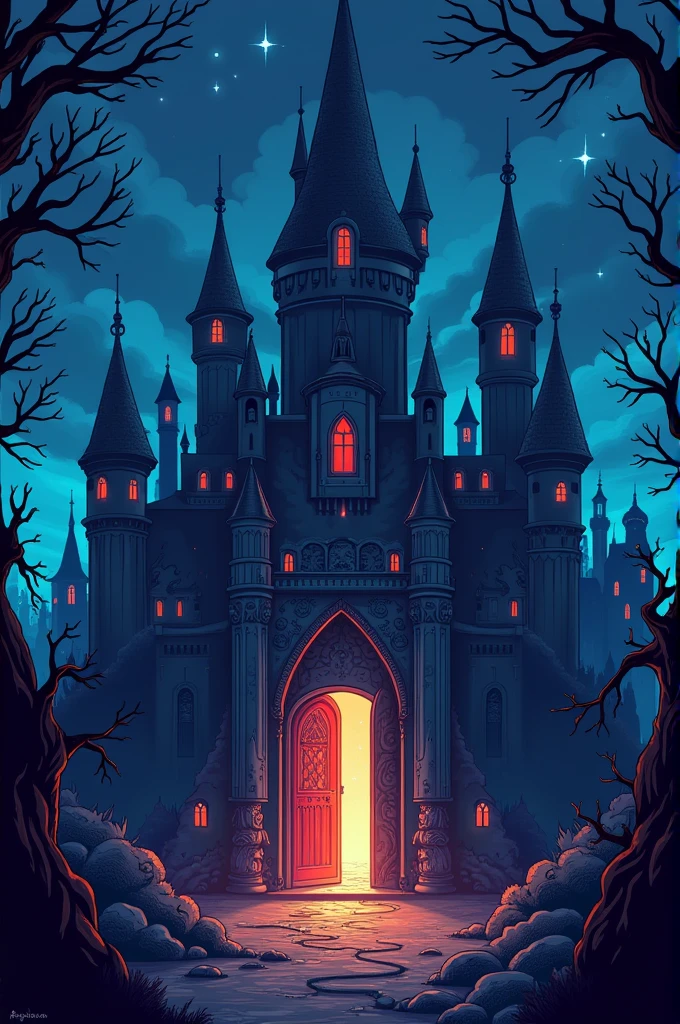 Asgore's castle form undertale in undertale style of art