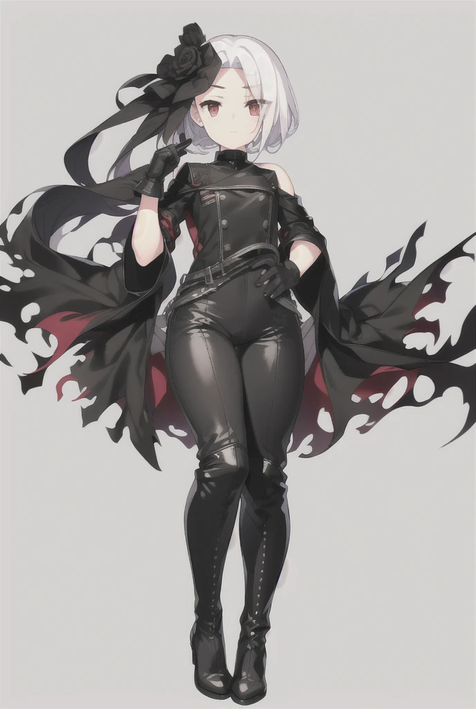 Vittorio_Veneto \(warship girls r\),((masterpiece)),(((best quality))),((ultra-detailed)),((illustration)),((disheveled hair)),((frills)),black leather rider jacket,office in the dark,Fingertips of black leather gloves on both hands,wearing black leather gloves,sitting in a black leather chair,Japanese female new employee (black leather gloves cover both hands) (The angle is horizontal),black leather leather pants,black leather black leather pants,black leather skinny pants,Long black leather boots on both feet,((He wears black leather gloves on his hands))Full body photo,full body shot full body full body leather suit,☺If you turn in this direction,wearing black leather gloves,wearing black leather gloves,wearing black leather gloves,wearing black leather gloves,wearing black leather gloves,wearing black leather gloves,Red eyes with highlights,White short hair(delicate eyes),twintails,