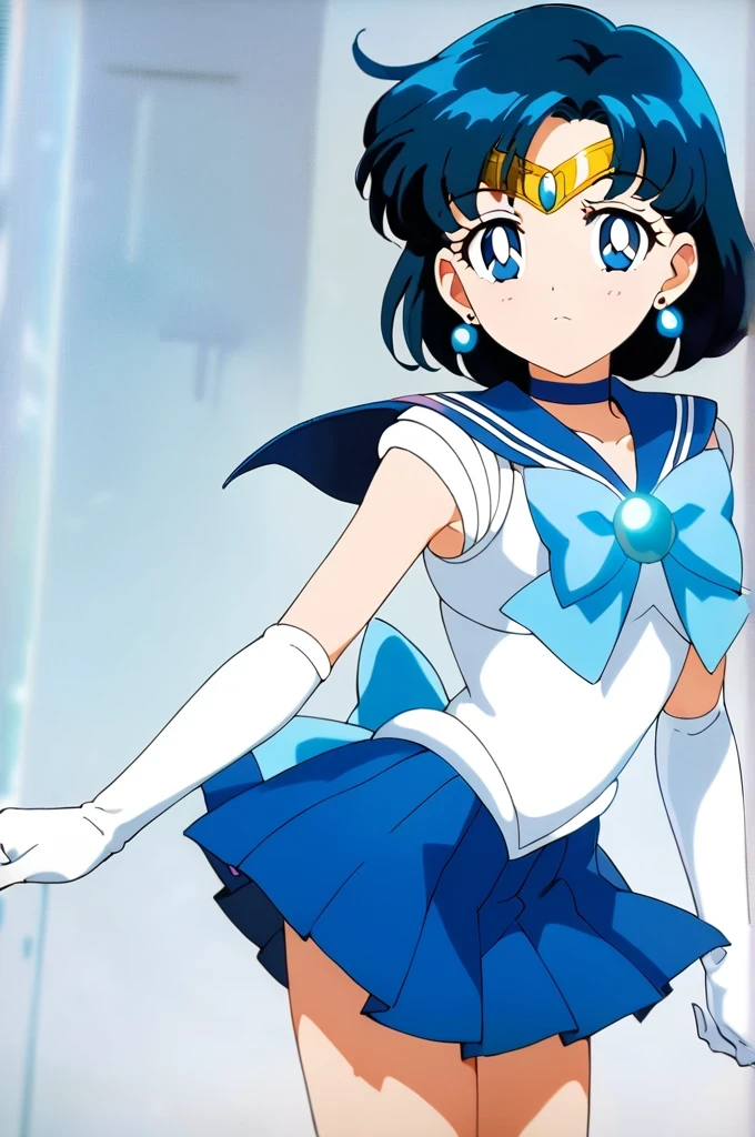 score_9, score_8_up, score_7_up, score_6_up, score_5_up, score_4_up, source_anime,
(masterpiece:1.3),(highest quality:1.4),(Super detailed:1.5),8k,High resolution,an extremely delicate and beautiful,Official Art,Perfect Anatomy,(anime_screencap:1.11),(90s anime,90s anime style,Cel-shaded anime:1.47),anime coloring,(1girl:1.5), 
((aamercury:1.52)), short hair, blue hair, tiara, earrings, blue eyes, blue choker, blue sailor collar, blue bowtie, white shirt, elbow gloves, white gloves, pleated skirt, blue skirt, bare legs,