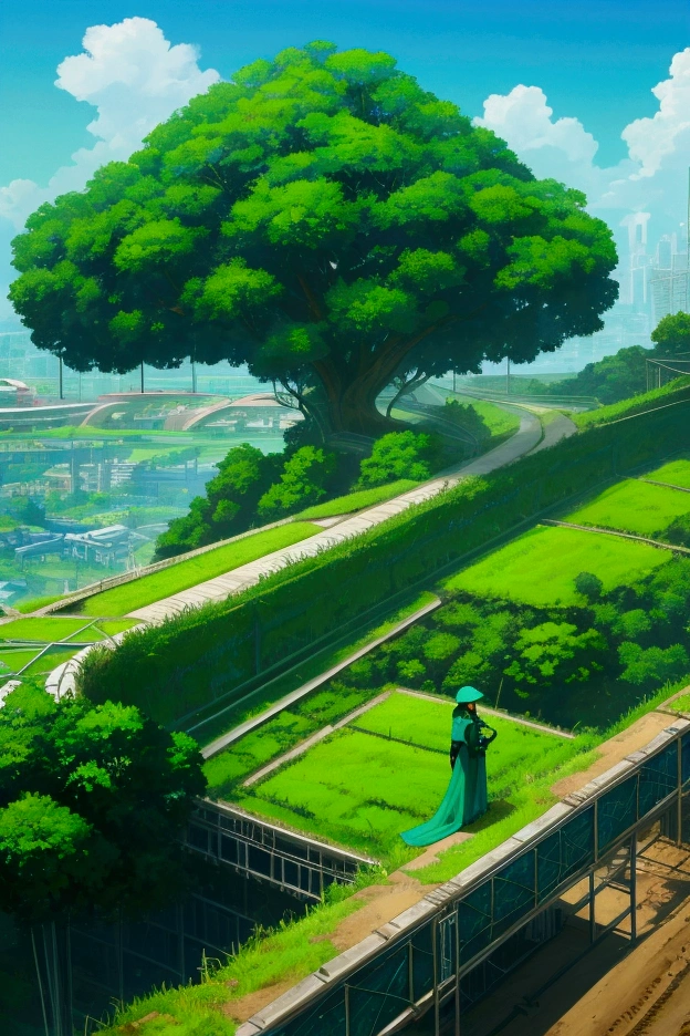 amidst a verdant landscape, where emerald fields meet the azure sky, eyes wander, Across vast expanses, fence、Construction site