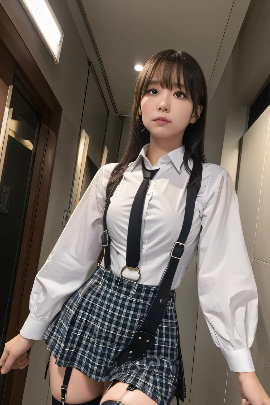1 female, , high quality, masterpiece, Ultra-high resolution, Cinema Lighting, 1 female, , high quality, masterpiece, Ultra-high resolution, , Cinema Lighting, suspenders Moderate breasts Small face Looking up Sweat Thin belt buzzer 脇Sweat garter belt Belt on pants holster Hands behind your back Looking up Anxious face Knee-high Knee socks Knee-highソックス garter ふとももにgarter belt Checkered mini skirt Panty shot Skirt gap Armament holster holster Hands behind your back Anxious expression Anxious face, legs apart Armament Leg Holster holster See-through clothing heavy rain Rain-soaked dress shirt,Moderate breasts ガーターbelt suspenders Garter on the thigh Checkered mini skirt Looking up Pause belt Armpit sweat Hands behind back Raise your hands