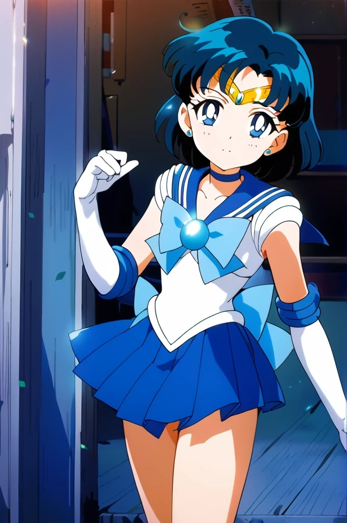 score_9, score_8_up, score_7_up, score_6_up, score_5_up, score_4_up, source_anime,
(masterpiece:1.3),(highest quality:1.4),(Super detailed:1.5),8k,High resolution,an extremely delicate and beautiful,Official Art,Perfect Anatomy,(anime_screencap:1.11),(90s anime,90s anime style,Cel-shaded anime:1.47),anime coloring,(1girl:1.5),
((aamercury:1.52)), short hair, blue hair, tiara, earrings, blue eyes, blue choker, blue sailor collar, blue bowtie, white shirt, elbow gloves, white gloves, pleated skirt, blue skirt, bare legs,