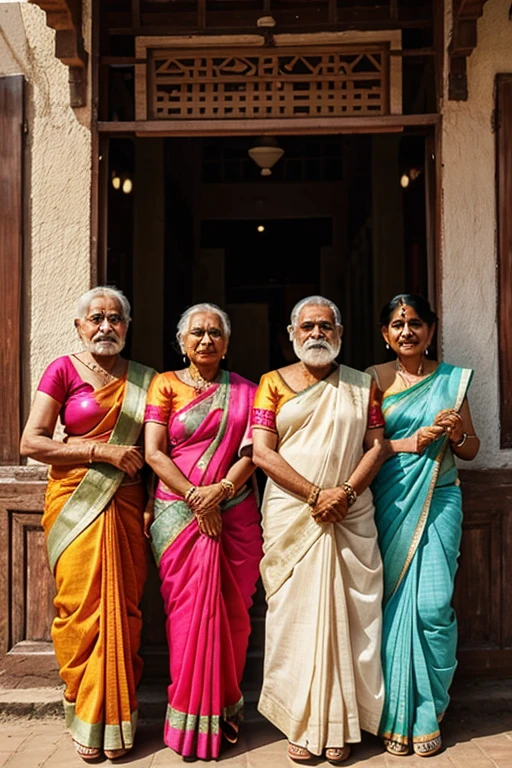 a group of Indian old women wearing sarees having beard and moustache