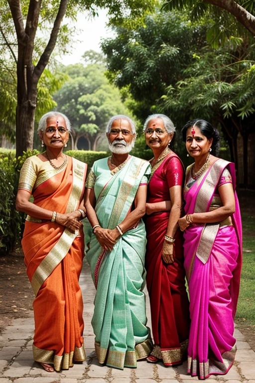 a group of Indian old women wearing sarees having beard and moustache