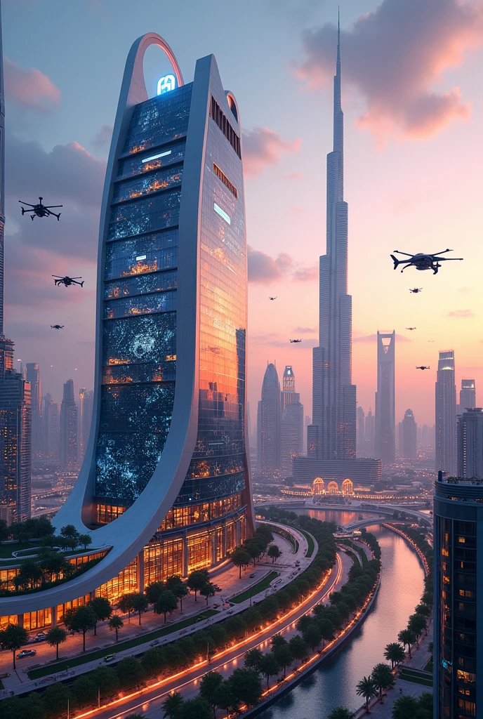 Background for thumnail , must to look like a dubai city, and it must to called a elon musk empire