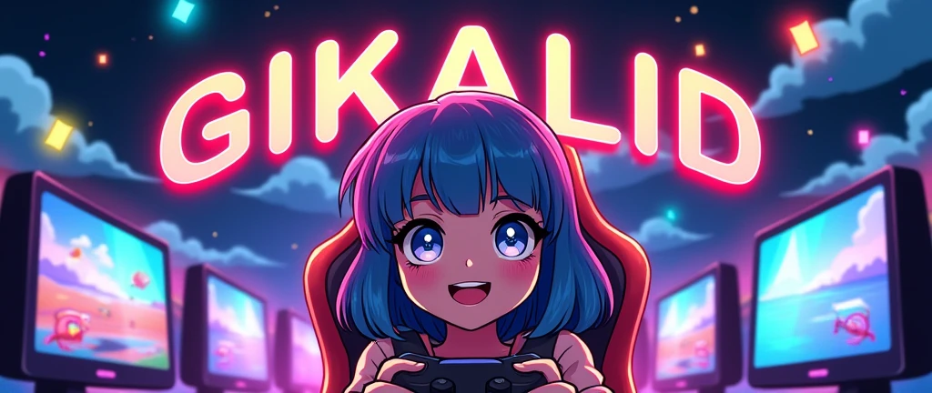 make anime girl logo playing games and text GIKALID