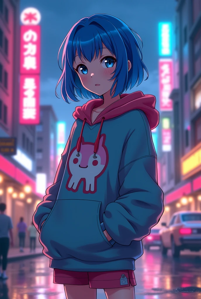 Blue haired
Anime adaptation
Wearing a hoodie