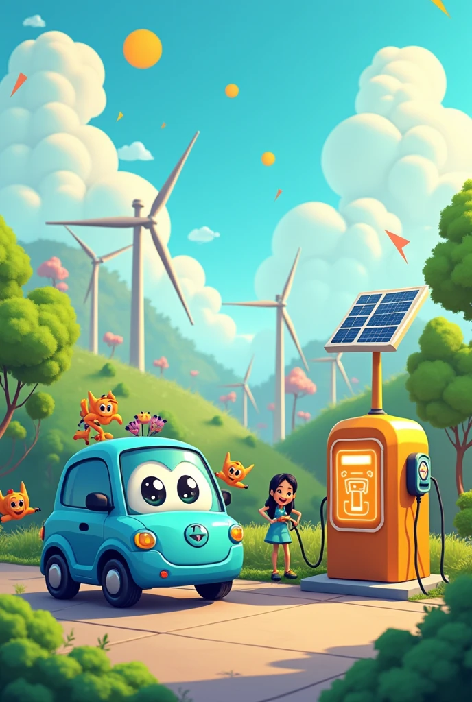 Electric vehicle, charging station, energy, user, buyer, supplier,cartoon type