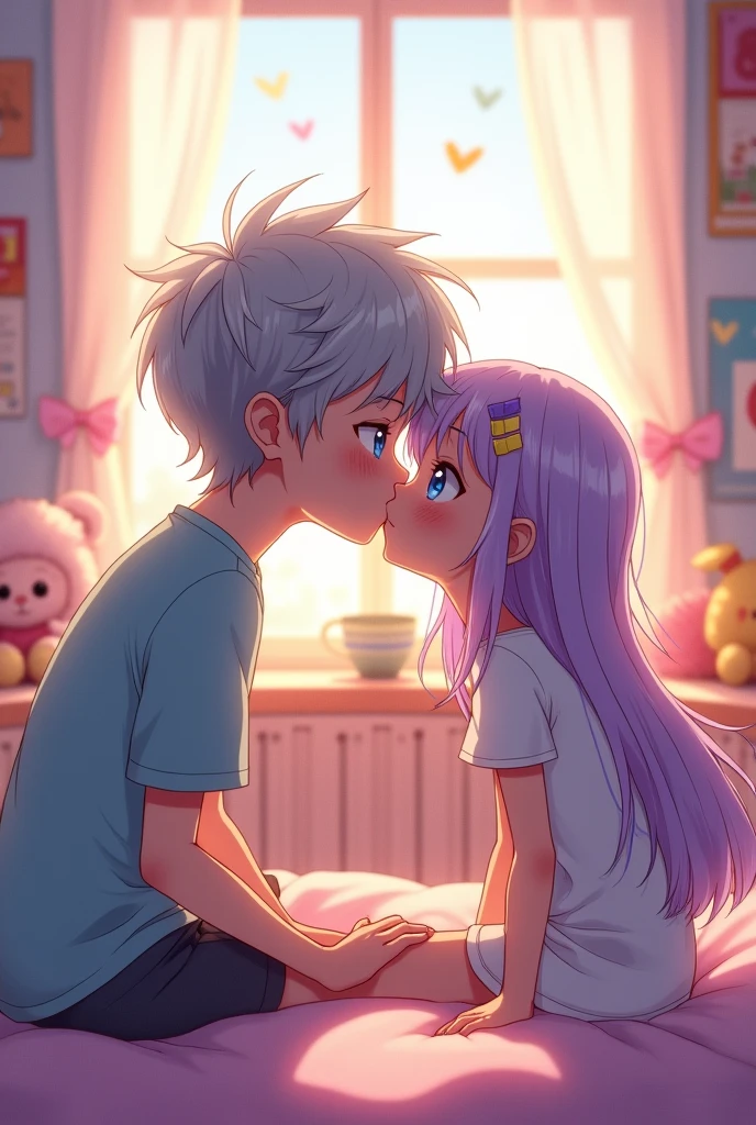 14 year old anime boy kissing his sister on the lips