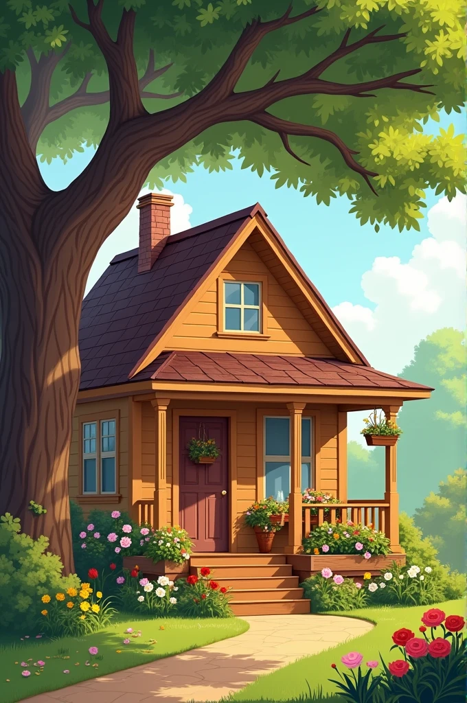 Can you create a simple house with a tree and a perosn