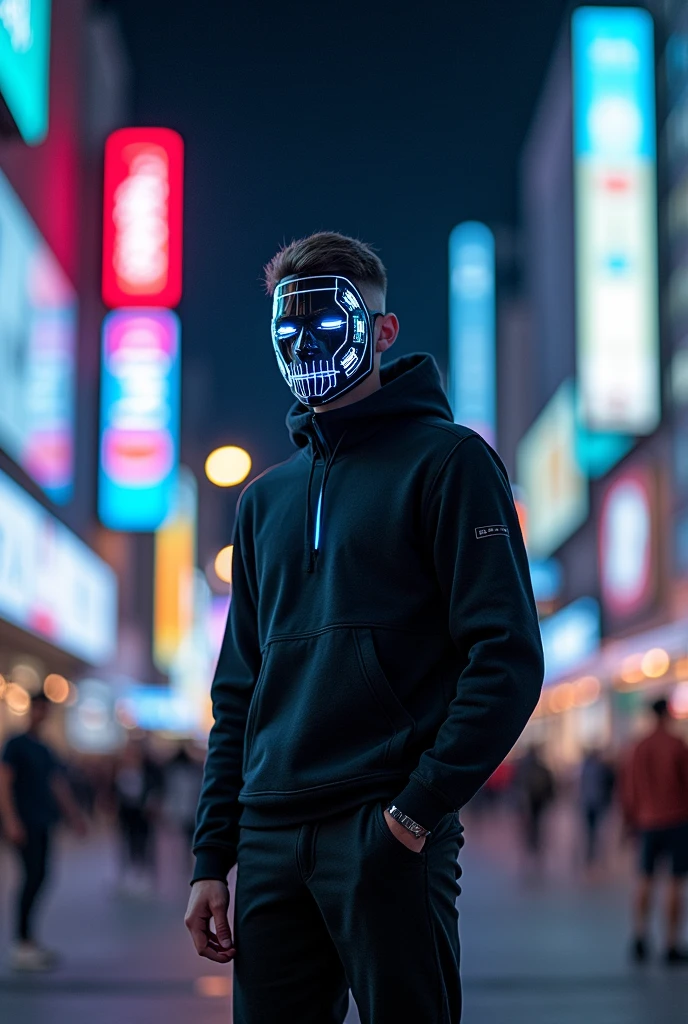 An image that could become an icon for men whose faces are hidden by tech fashion. A younger, more futuristic fashion.
