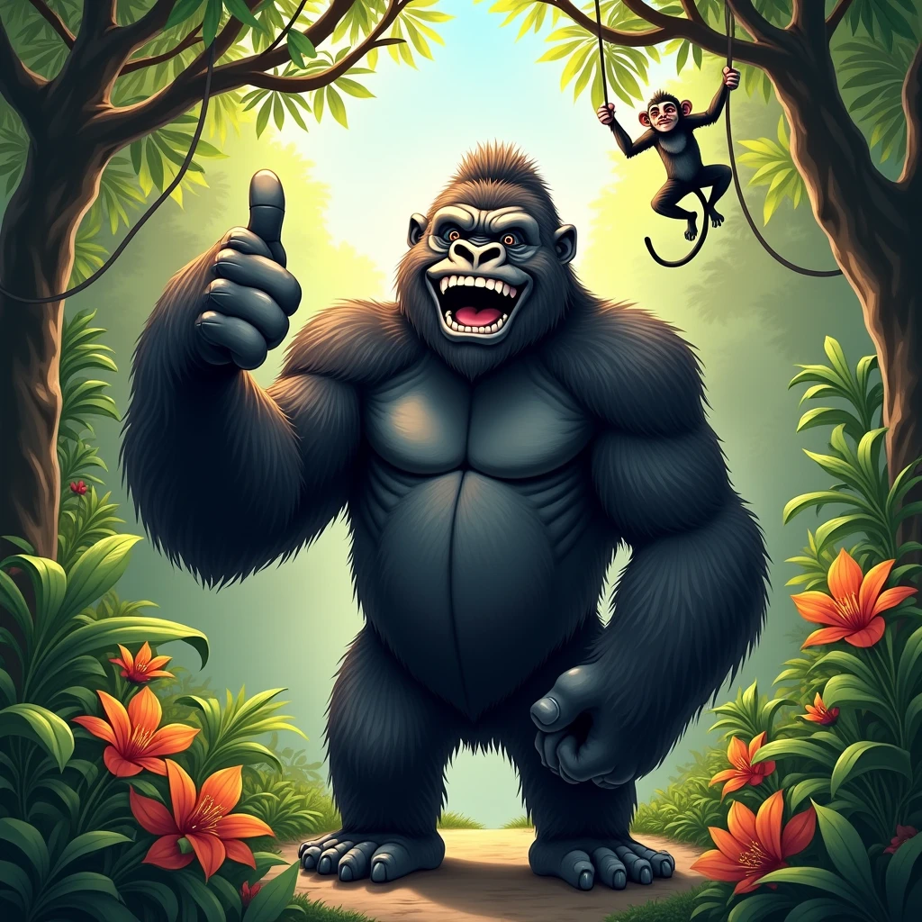 A gorilla giving a thumbs up in celebration