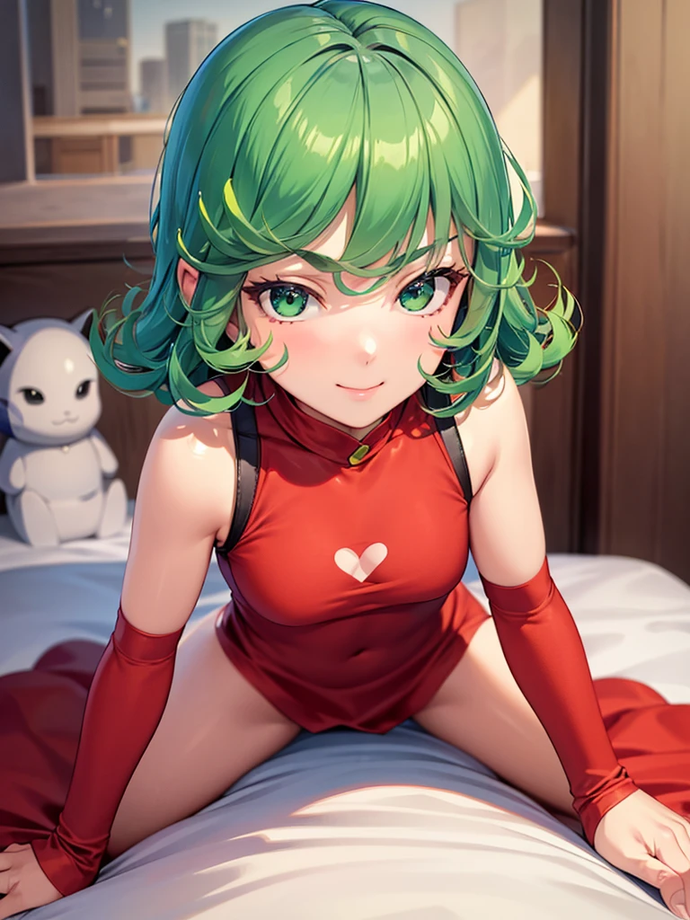 (high res, 8K, masterpiece, looking at viewer, best quality, very aesthetic, ultra detailed, ultra background, ultra Eyes, Realistic Eyes), intricate details, 1girl, Tatsumaki, plain red clothes, Smile Face, short white jeans, Indonesian flag sticker on right cheek, Green short hair, Green eyes, holding the Indonesian flag, Indonesian flags on every street, Background Monas, Indonesian, Cinematic Angle